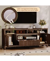 gaomon Modern Fluted Tv Stand for 65/75 inches TVs with 2 Cabinet Storage for Living Room