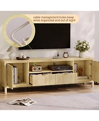 homfan Fluted Tv Stand for 65/75 inches TVs, Mid Century Modern Tv Stand with 2 Cabinet Storage, Tv Console for Living Room, Bedroom