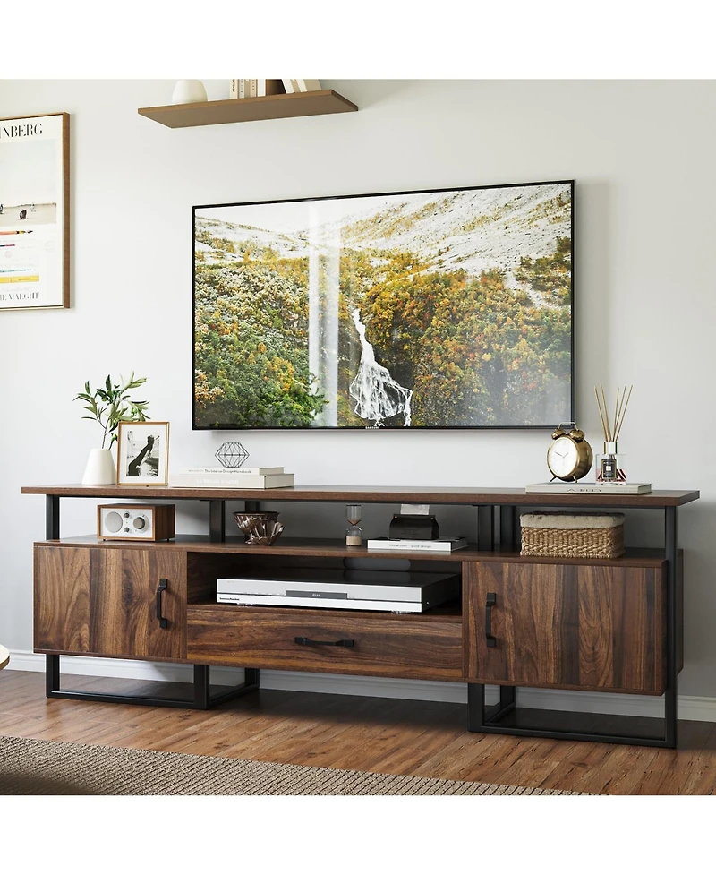 homfan Mid Century Modern Tv Stand for 75 Inch Tv, Entertainment Center, Storage and Drawer, Industrial Media Console for Living Room