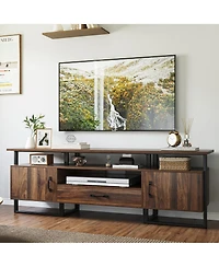 homfan Mid Century Modern Tv Stand for 75 Inch Tv, Entertainment Center, Storage and Drawer, Industrial Media Console for Living Room