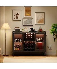 homfan Bar Cabinet with Led Lights and Wine Rack