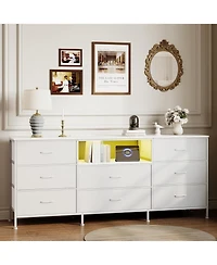 gaomon Tv Stand with 8 Fabric Drawers and Led Lighting, Steel Frame Media Console for 65 70 75 Inch Televisions