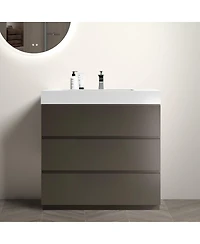 Sillysis Modern Freestanding Bathroom Vanity with Stone Sink, Soft Close Drawers, Handle-Free Storage Cabinet, Pre-assembled
