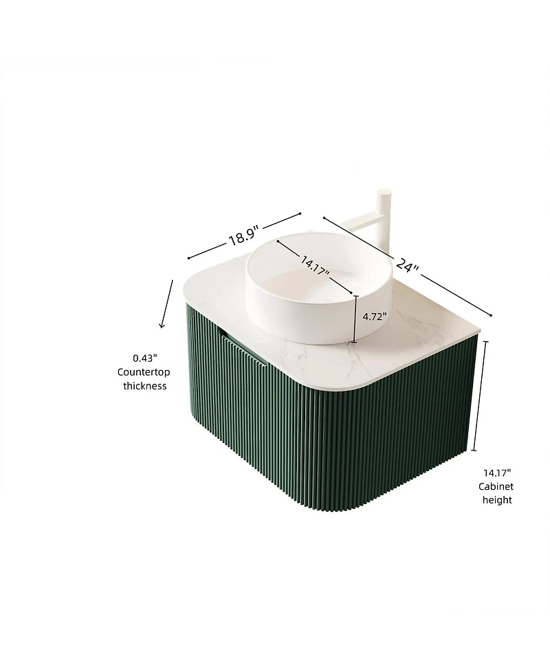 Sillysis Wall-Mounted Bathroom Vanity with Ceramic Sink, Sintered Stone Top, Soft Close Drawer