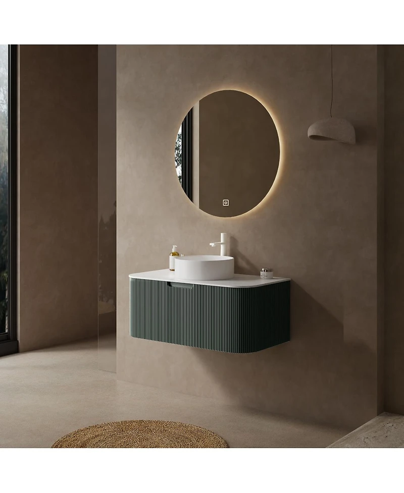 Sillysis Wall-Mounted Bathroom Vanity with Ceramic Sink, Sintered Stone Top, Soft Close Drawer