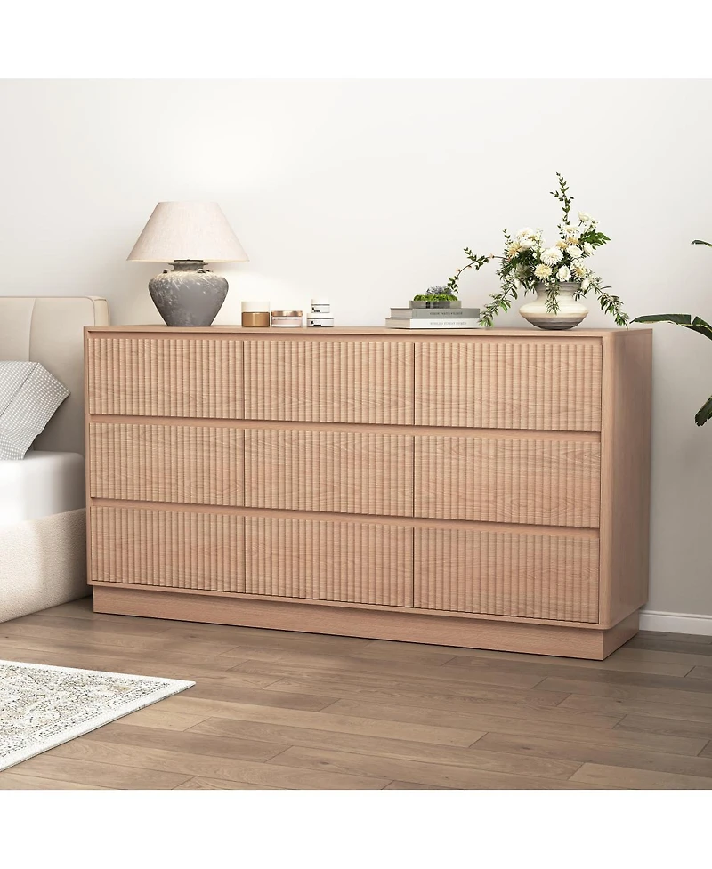 Streamdale Furniture 9-Drawer Mid-Century Modern Wood Dresser and Storage Cabinet