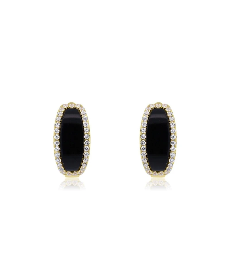 The Lovery Onyx Cz Oval Hoop Earrings 14K Gold-Plated Sterling Silver