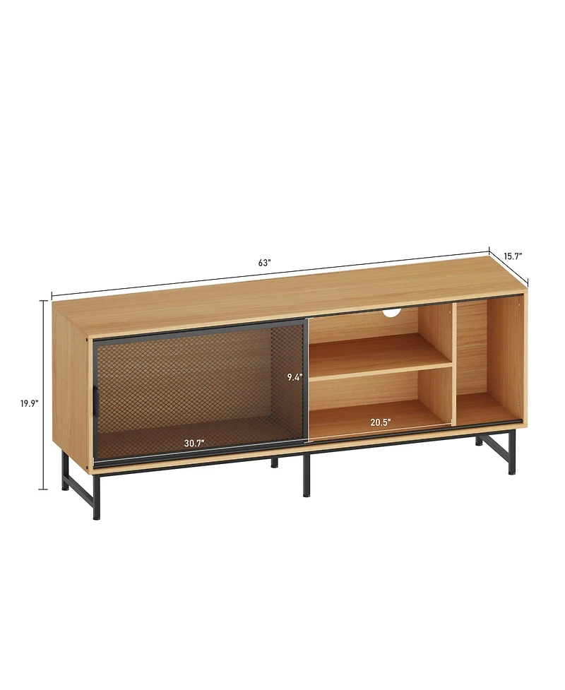 homfan Modern Industrial Tv Stand for 65 Inch Tv, 63inch Unit with Sliding Metal Mesh Doors, Ample Storage, Cable Management, Metal Legs