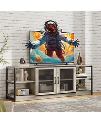 homfan Industrial Farmhouse Tv Stand for 65 Inch Tv, Deep Media Console with Mesh Doors and Shelves, Metal Frame Entertainment