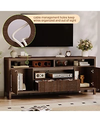 homfan Fluted Tv Stand for 65/75 inches TVs, Mid Century Modern Tv Stand with 2 Cabinet Storage, Tv Console for Living Room, Bedroom