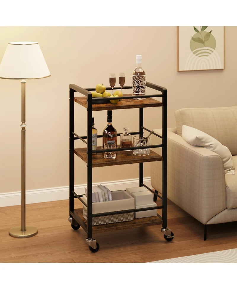 homfan Rolling Kitchen Cart 3-Layer Small Bar Cart with 360 Degree Swivel Wheels and Brakes, Coffee Drink Cart for Home or Party