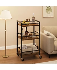 homfan Rolling Kitchen Cart 3-Layer Small Bar Cart with 360 Degree Swivel Wheels and Brakes, Coffee Drink Cart for Home or Party