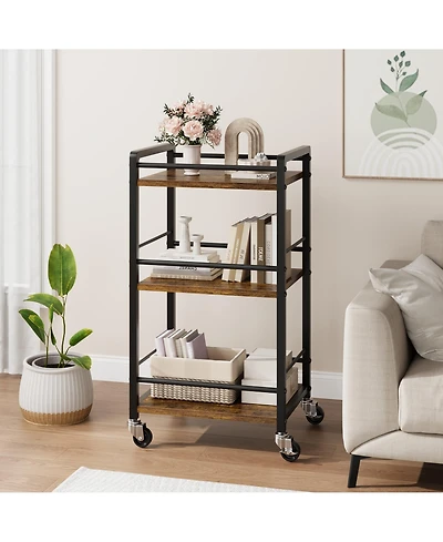 homfan Rolling Kitchen Cart 3-Layer Small Bar Cart with 360 Degree Swivel Wheels and Brakes, Coffee Drink Cart for Home or Party