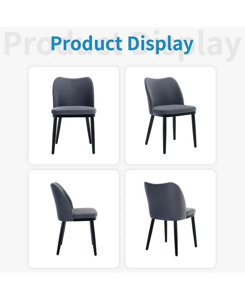 homfan Set of 2 Dining Chairs, 18 Inch Blue Velvet Upholstered Chairs with Padded Seat and Wood Legs for Dining Room or Kitchen