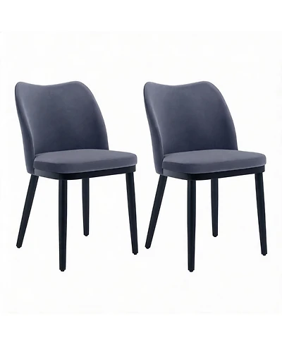 homfan Set of 2 Dining Chairs, 18 Inch Blue Velvet Upholstered Chairs with Padded Seat and Wood Legs for Dining Room or Kitchen