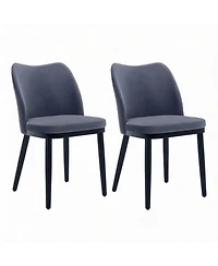 homfan Set of 2 Dining Chairs, 18 Inch Blue Velvet Upholstered Chairs with Padded Seat and Wood Legs for Dining Room or Kitchen