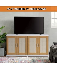 homfan Large Cat Litter Box Enclosure for 2 Cats, Hidden Double Room Cat Furniture Cabinet, Wooden Pet House with Sliding Trays, Ventilated Tv Stand