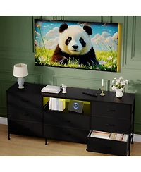 gaomon Tv Stand with 8 Fabric Drawers and Led Lighting, Steel Frame Media Console for 65 70 75 Inch Televisions