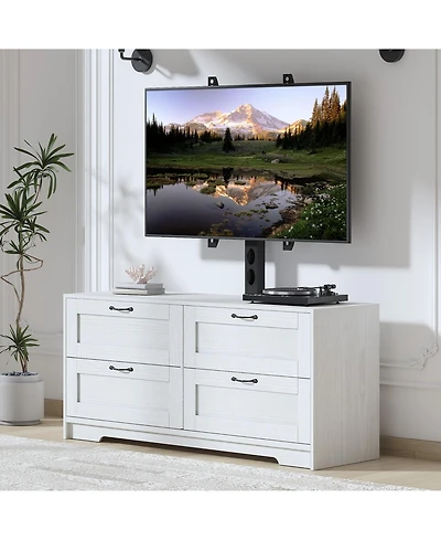 homfan Modern Tv Stand Dresser with Mount and 4 Drawers, Adjustable Media Console for 32-80 Inch TVs, Storage Cabinet for Bedroom or Living Room