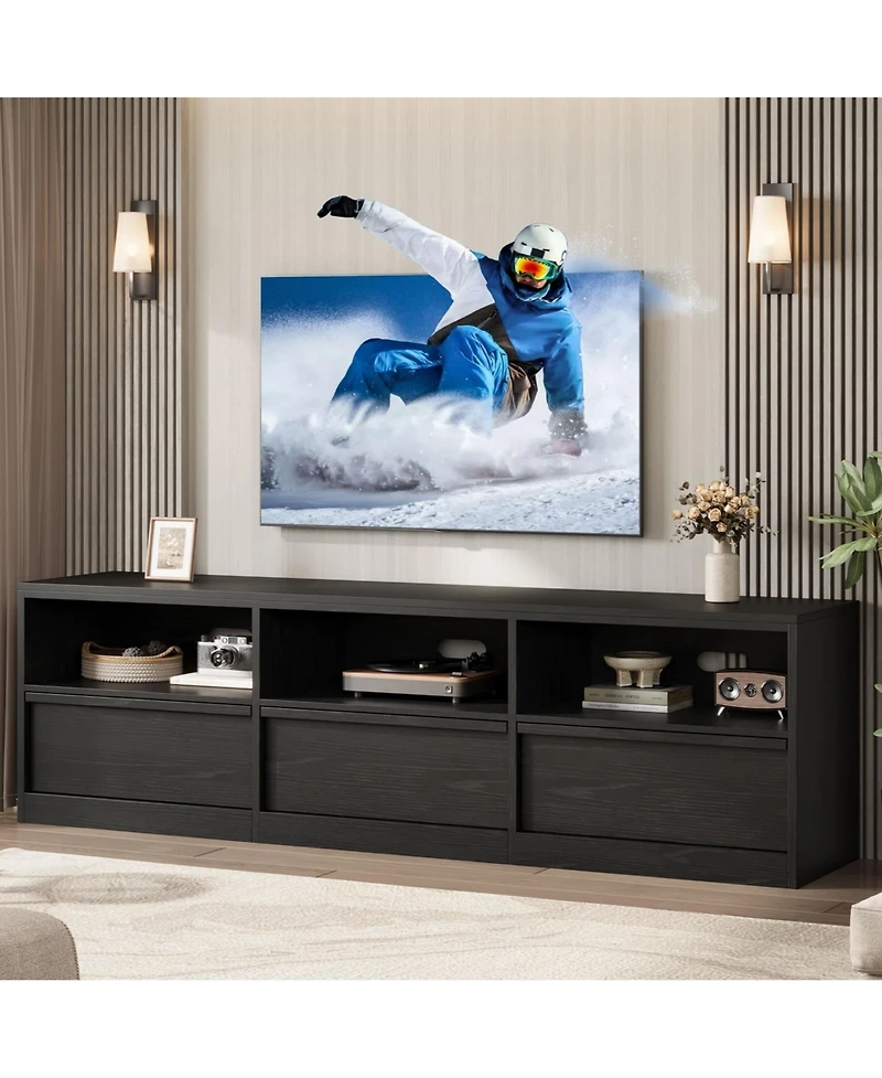homfan 70in Tv Stand for TVs up to 85", Mid Century Modern Media Console with Storage Drawer and Open Shelves Living Room