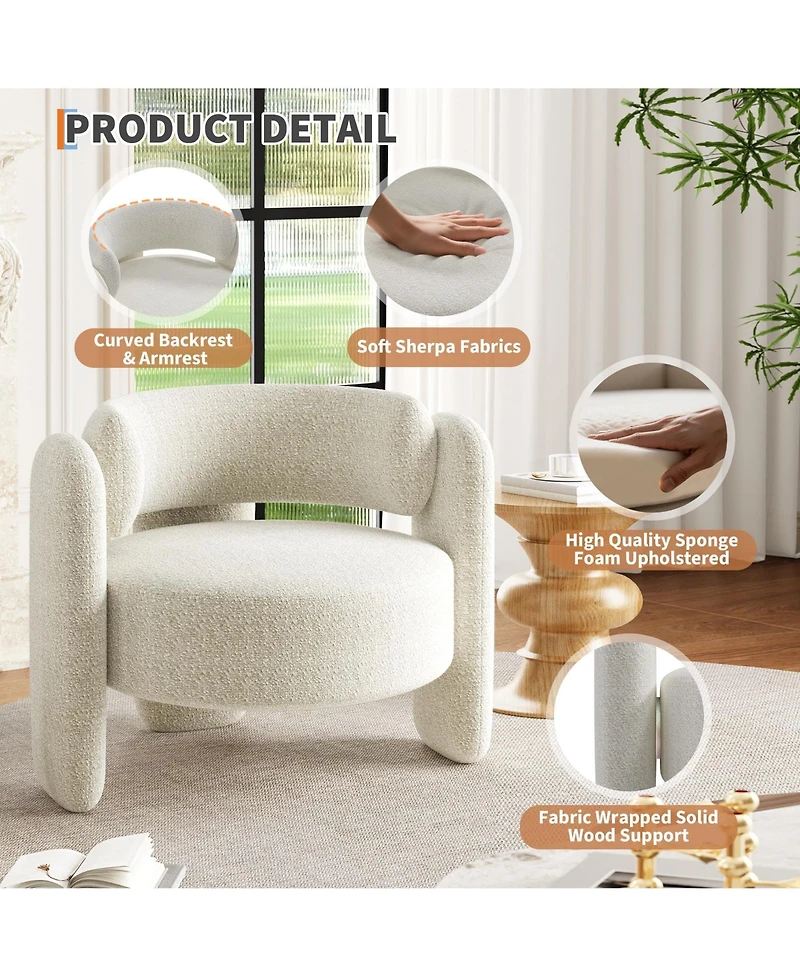 homfan Chenille Barrel Accent Chairs Set of 2, Modern Mid-Century Upholstered Armchairs with Open Back, Large Seating for Living Room, Apartment