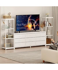 homfan Industrial Tv Stand Dresser, 9 Fabric Drawers and 2 Four-Tier Storage Shelves, Fits TVs Up to 75 Inches, Large Media Console for Living Room
