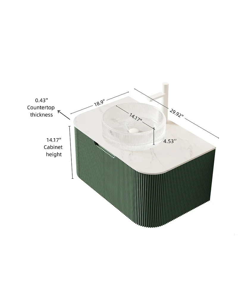 Sillysis Wall-Mounted Bathroom Vanity with Crystal Glass Sink, Sintered Stone Top, Soft Close Drawer