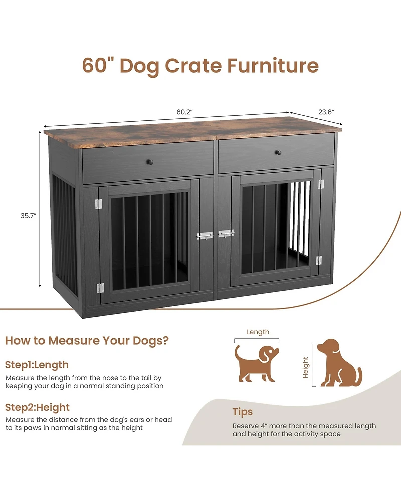 homfan Dog Crate Tv Stand, Heavy Duty Pet Kennel Furniture with 2 Drawers, Indoor Cage End Table for Small to Medium Dogs