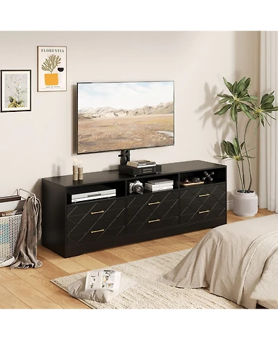homfan Modern Tv Stand with Mount, 6 Drawers, Contemporary Storage Cabinet, Functional Media Console Table, Fits Most Living Room Spaces