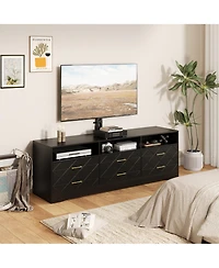 homfan Modern Tv Stand with Mount, 6 Drawers, Contemporary Storage Cabinet, Functional Media Console Table, Fits Most Living Room Spaces
