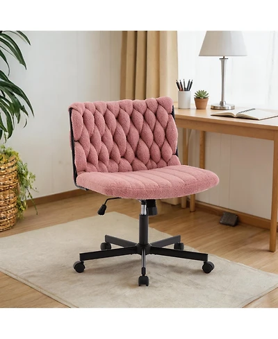 homfan 25.4L x 26.2W x 35H in Wide Office Chair with Velvet Upholstery. Woven Accent Padded Desk Chair for Home Office Living Room.