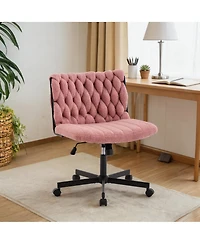 homfan 25.4L x 26.2W x 35H in Wide Office Chair with Velvet Upholstery. Woven Accent Padded Desk Chair for Home Office Living Room.