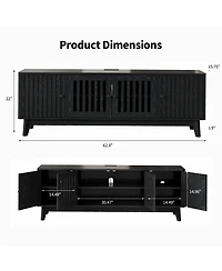 homfan 63" Tv Stand with Power Outlet, 4-Door Grille Media Console Adjustable Shelf, Entertainment Center Round Handles