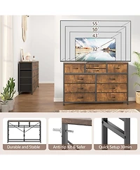 homfan 49 Inch 10-Drawer Storage Chest with Metal Frame, Fabric Dresser Cabinet for Bedroom Living Room, Engineered Wood