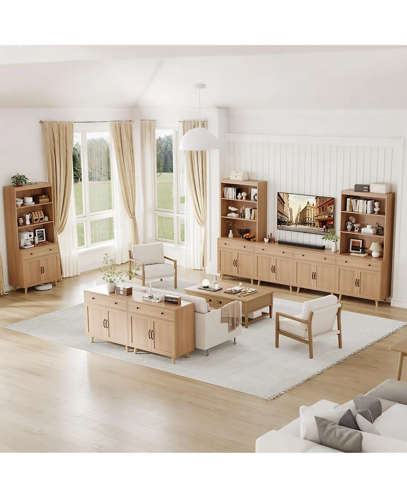 homfan Modern Freestanding Wooden Storage Cabinet with Drawer and Double Doors, Adjustable Shelf, Multipurpose Sideboard for Living Room