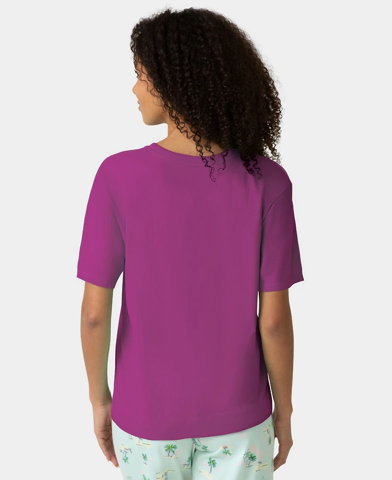 Hue Women's Short-Sleeve Cotton Candied Boxy Pajamas Top