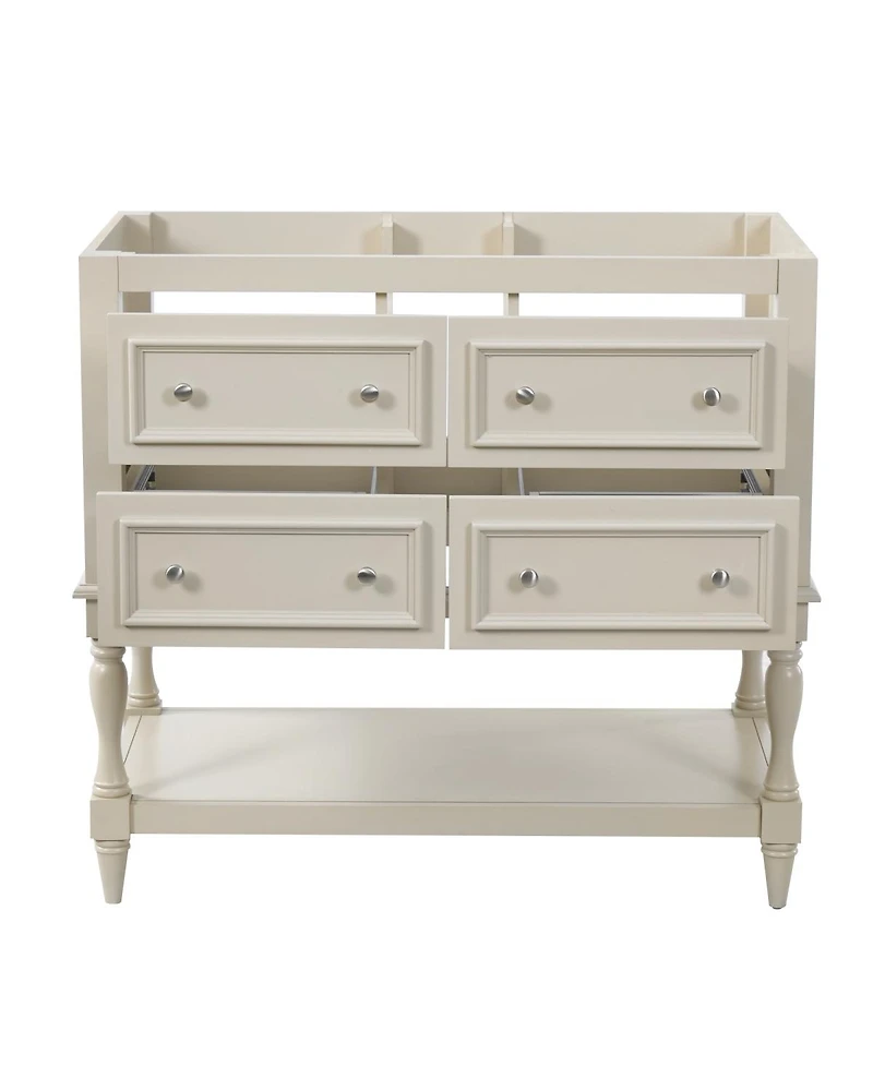 Sillysis 36 Inch Classic Bathroom Vanity without Top, Solid Wood Mdf Cabinet, 4 Drawers, Open Shelf Storage