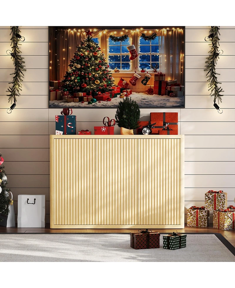 homfan 46.7 Inch Buffet Cabinet with 3 Fluted Doors, Adjustable Shelf, Media Console Table Credenza Sideboard and Coffee Bar Cabinet
