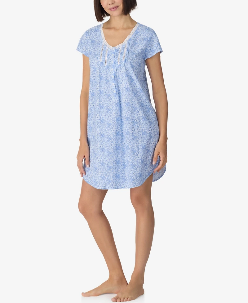 Eileen West Women's Cotton Jersey Knit Cap-Sleeve Sleep Shirt