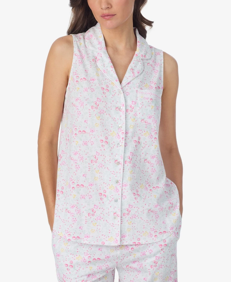 Eileen West Women's Sleeveless Notch Collar Top & Capri Pajama, 2-Piece Set