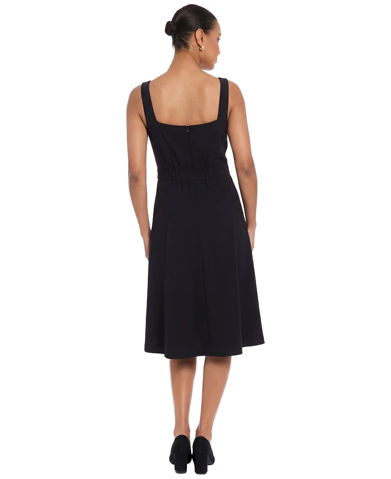 London Times Women's Square Neck Sleeveless Fit and Flare Dress