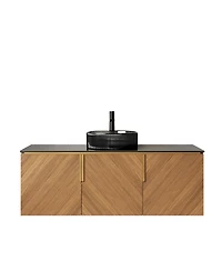 Sillysis Bathroom Vanity Cabinet with Glass Vessel Sink, Sintered Stone Top, Soft Close Storage