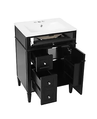Sillysis 24" French Bathroom Vanity with Ceramic Sink, Modern Freestanding Cabinet, Soft Close Storage Drawers, Adjustable Shelf