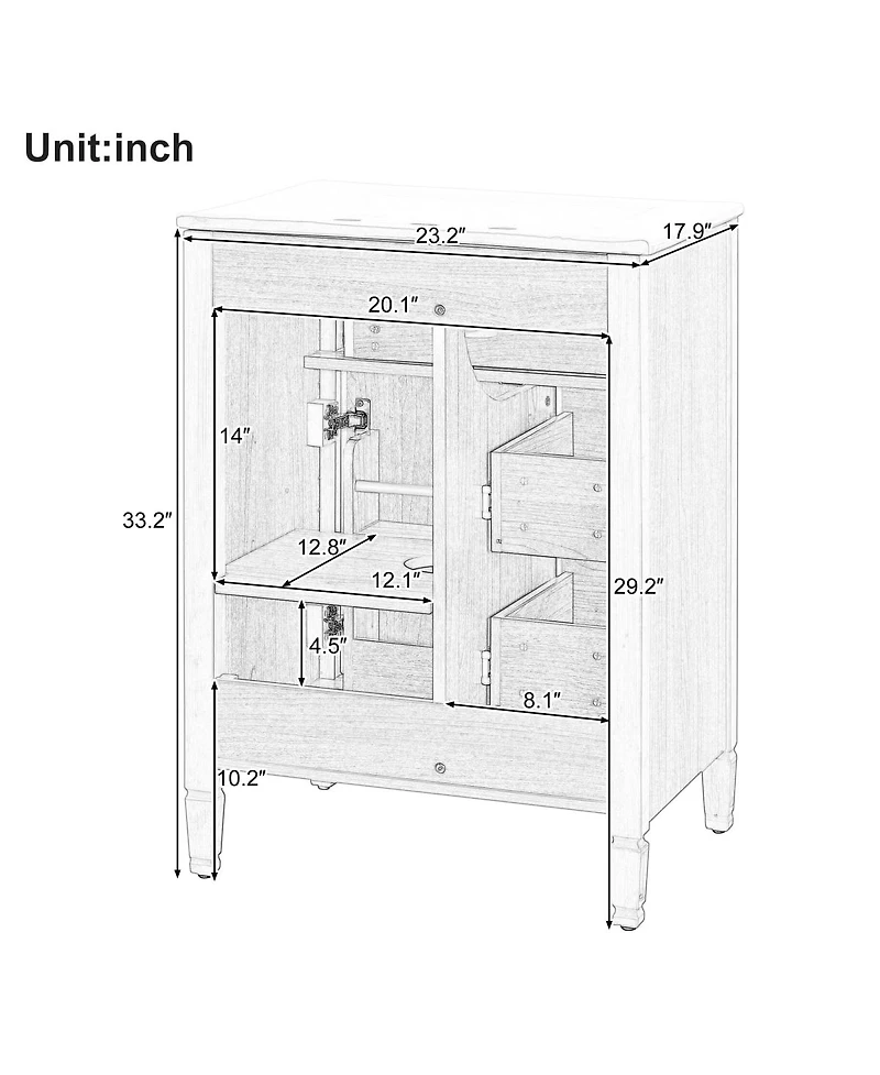 Sillysis 24 Inch Modern Bathroom Vanity with Ceramic Sink, Solid Wood Frame, Flip Drawer and Ample Storage Cabinet
