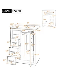 Sillysis 24 Inch Modern Bathroom Vanity with Sink, Solid Wood Mdf Cabinet, 3 Soft Close Drawers, Space-Saving Storage