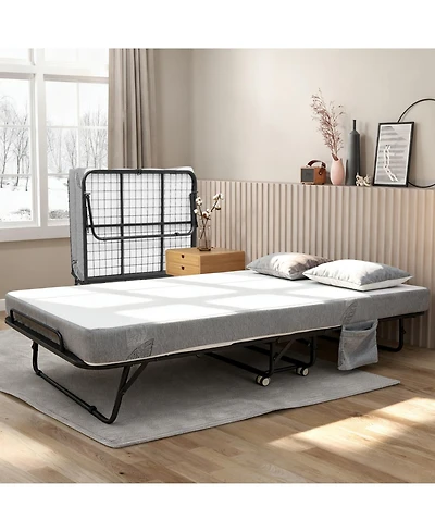 homfan Portable Folding Bed with 5 Inch Memory Foam Mattress, Metal Frame, 4 Rolling Casters, No Assembly Required, Foldable Guest Bed