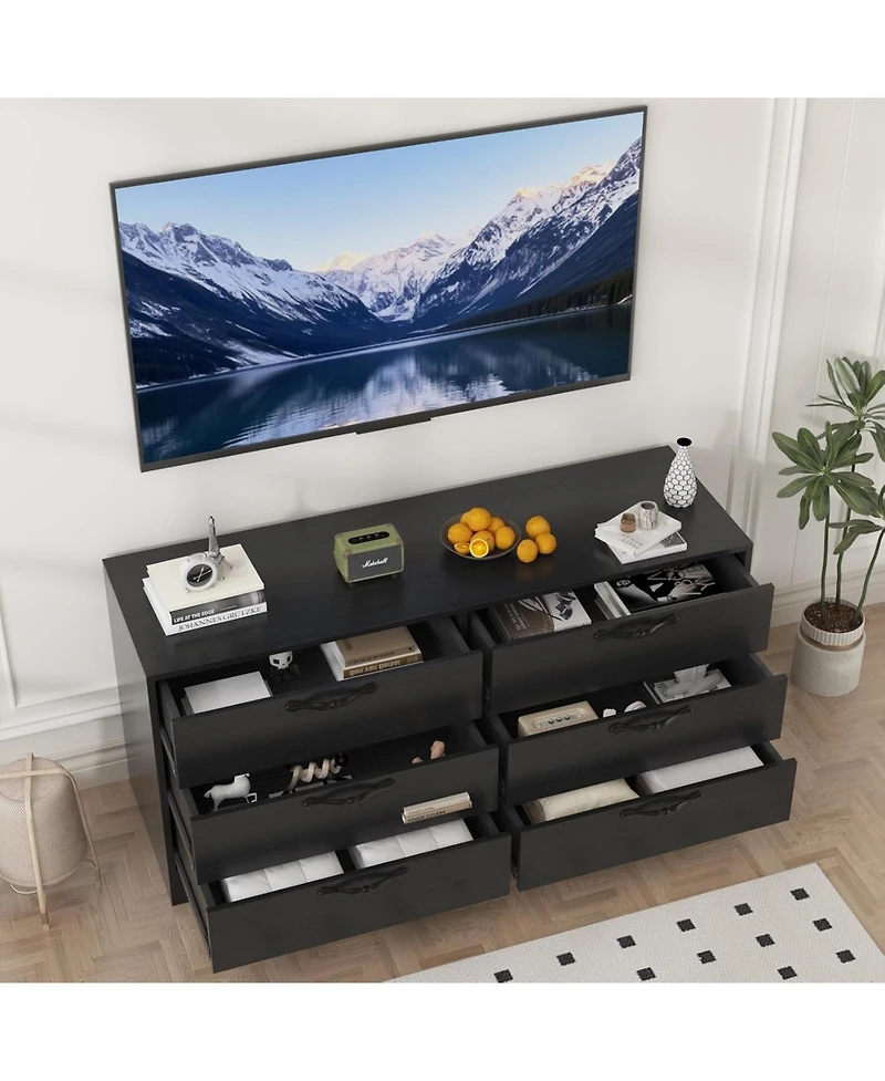 homfan 63"Modern Tv Stand for Up to 75" Tv, Adjustable Height Media Console with 6 Drawers, Mdf Entertainment Center Living Room