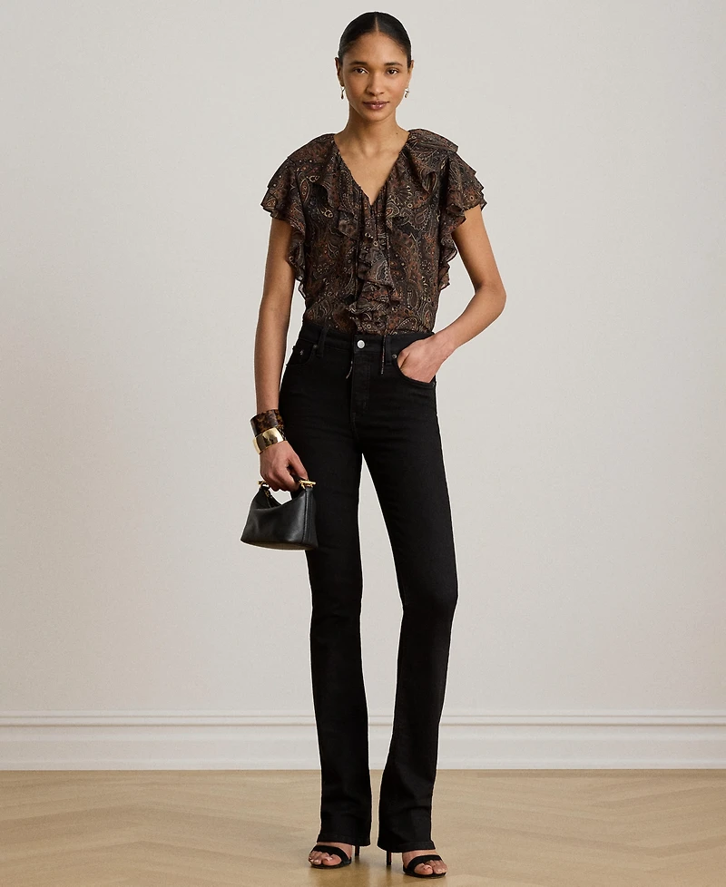 Lauren Ralph Women's Paisley Ruffle-Trim Georgette Blouse