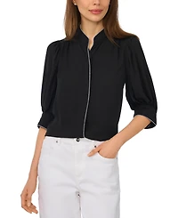 CeCe Women's Pearce Puff-Sleeve Open Collar Top