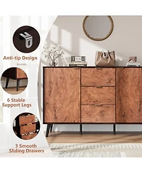 homfan Buffet Credenza with Spacious Storage, Drawers, Shelves and Metal Handles, Coffee Bar Cabinet for Dining Room, Kitchen, Robot Air Pump Friendly